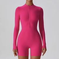 Mono deportivo de manga larga con cremallera frontal para mujer, mono con control de barriga, pantalones cortos de yoga, mono deportivo de una pieza - details 4