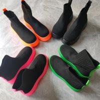 Zapatos De calcetines De suela gruesa para Mujer, Botas cortas informales De punto rojo De Red, talla grande, otoño e invierno, 2023 - details 4