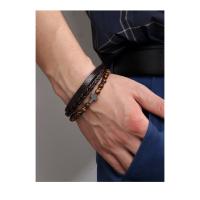 Pulseras Hombre 2025 con Cruz y Piedras Naturales, Diseño en Capas de Cuero Sintético Tejido, Ojo de Tigre y Cuarzo Ahumado, Regalos para Hombre - details 2