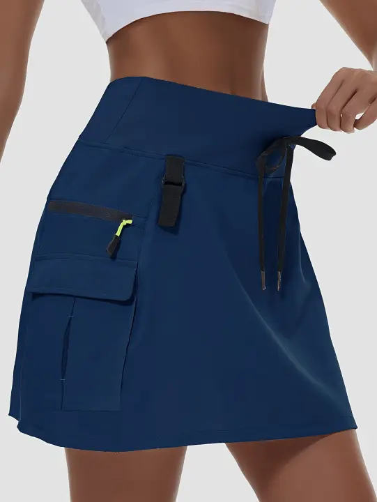 Pantalones casuales de golf de cintura alta para mujer con cremallera y múltiples bolsillos para escalada al aire libre, pantalones cortos deportivos de secado rápido - 1