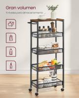 Carro de 4 Niveles, Carro Estrecho de Cocina con Ruedas, con Asa, para Espacio Reducido, 22 x 45,4 x 77 cm, para Cocina, Baño, Salón, Estudio, Marrón Rústico y Negro LRC033B01 - details 18