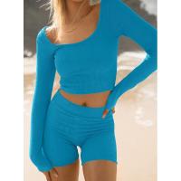 BUNO-Conjunto de ropa de estar por casa para mujer, tops ajustados de manga larga y pantalones cortos de motorista, 2 piezas, verano, 2025 - details 78