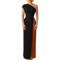Invitada con un hombro largo y diseño de bloques de color Wo, estilo elegante, vestido de noche de boda de longitud media, vestido nquet para Wo, estilo, , - details 9