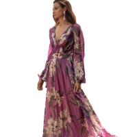 Vestidos estampados para mujer, Vestidos de manga larga con cuello en V, Otoño, Nuevo - details 9