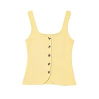 OUWU-Chaleco sin mangas de punto amarillo crema sólido para mujer, camiseta sin mangas con botones de una hilera y cuello cuadrado, Tops elegantes - details 0