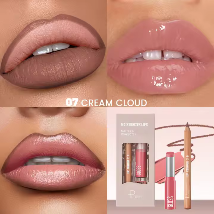Brillo Labial Sedoso Línea de Labios Hidratante 2pcs Set Brillo Labial Solido Impermeable Duradero - 1