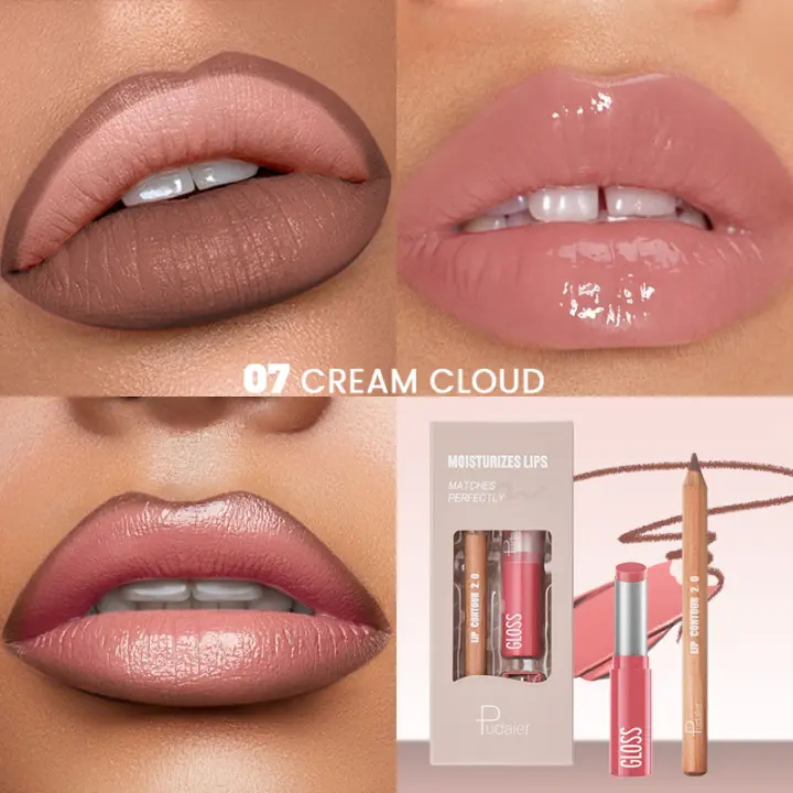 Brillo Labial Sedoso Línea de Labios Hidratante 2pcs Set Brillo Labial Solido Impermeable Duradero - 1
