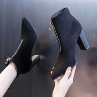Zapatos cortos puntiagudos para actrices, calcetines elegantes de tacón medio, mujeres negras, botines cómodos para mujer - details 0