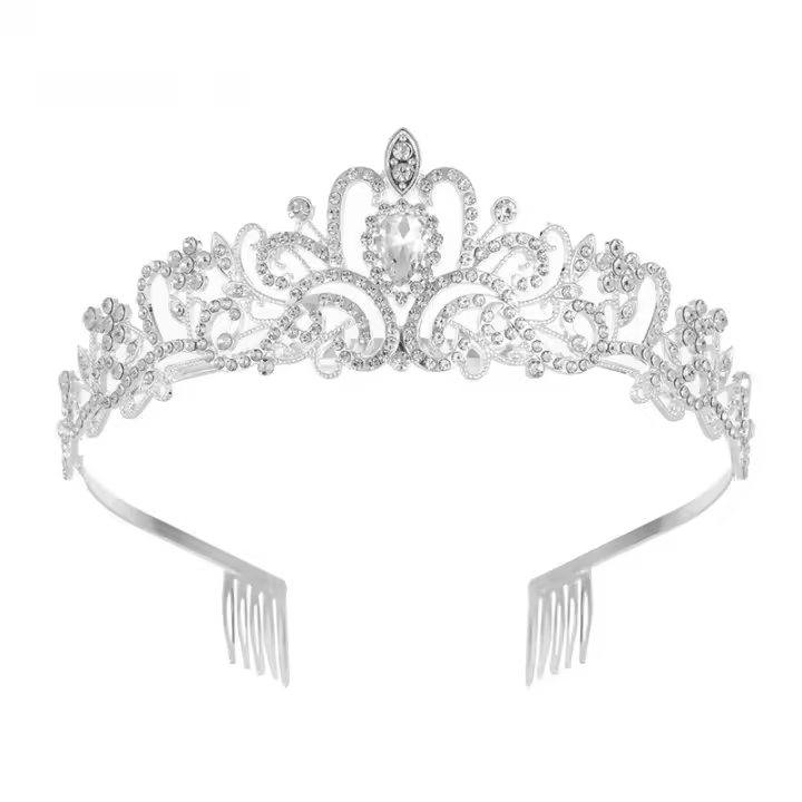 Tiara nupcial, diadema de princesa y reina, corona de cristal con peine - 1