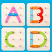 Wooden Letter Number Construction Puzzle Educational Stacking Blocks Toy Set Shape Color Sorter