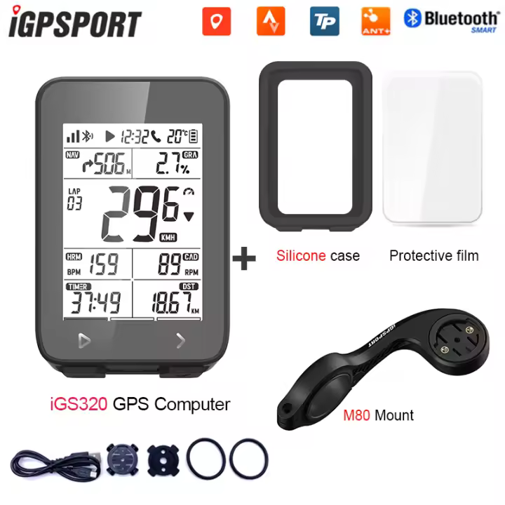 iGPSPORT iGS320 Computadora de Bicicleta con Navegación de Ruta GPS, Bluetooth y Notificaciones Inteligentes ANT+, Velocímetro Inalámbrico - 1