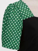 Women summer casual polka dot print short sleeve a line party vintage elegant midi dress - details 22