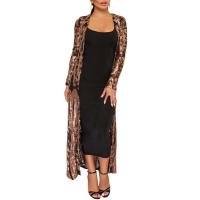 Maxi Abrigo de Séquin Elegante Blusa de Fiesta Abierta Vintage para Mujeres Moda de Cálida - details 9