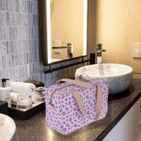 Neceser de viaje grande para mujer, impermeable, organizador de maquillaje, neceser para natación y gimnasio (flor pequeña morada) - details 3