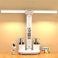 Rechargeable LED Clock Dimmable Desk Lamp 2 Heads 180 Degree Rotation Foldable Desktop Reading Night Light Eye Protection - details 8