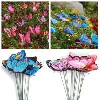 Mariposa de simulación multicolor con varillas para decoración de jardín, mariposas de doble capa vívidas, flores, bricolaje, 10 piezas, 8cm - details 0