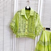 Conjunto de Vestido y Traje para Mujer de Dos Piezas Top Blanco, Falda Plisada, Abrigo de Encaje Bordado Moda de Verano 2025 - details 21