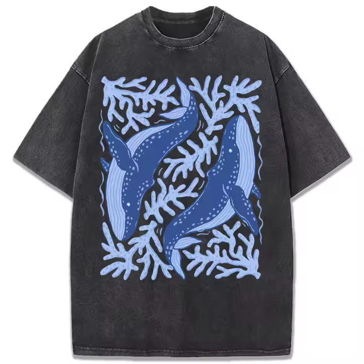 Camisetas Suaves y Transpirables de Algodón con Estampado de Ballenas de Coral - 1