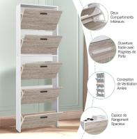 Mueble zapatero de 12 pares - Estantería de gran capacidad para vestíbulo o pasillo - (ancho) 60 x (profundidad) 24 x (alto) 80 cm - Madera clara blanca - details 128