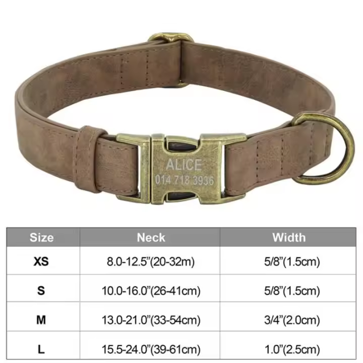 Perro personalizado Cuero PU, Collar de Perro personalizado, Collares mascotas grabado Free para Perros Pequeños, medianos - 1