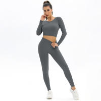 Conjunto de Yoga sin costuras para mujer, ropa deportiva de entrenamiento para gimnasio, Top corto de manga larga, Leggings de cintura alta, trajes deportivos de 2 piezas - details 29