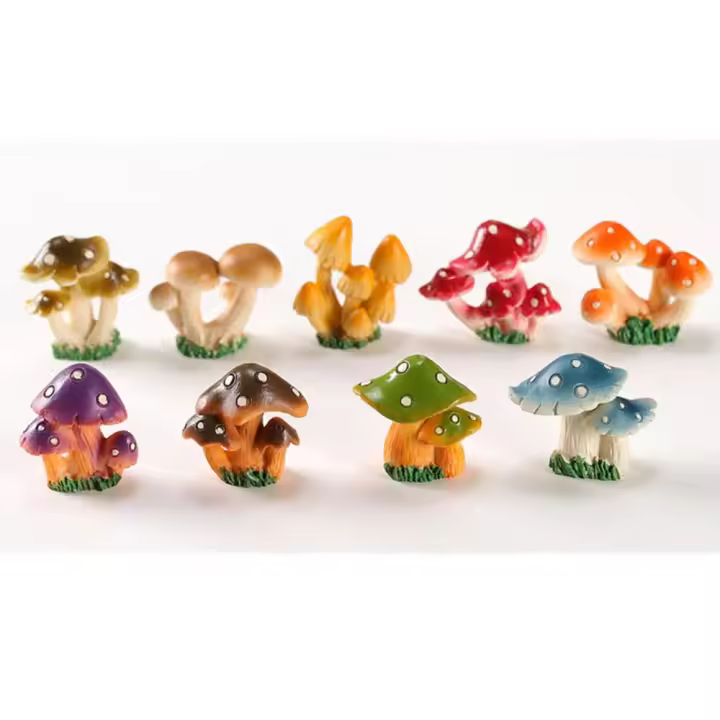 2 uds artesanías de setas de resina 9 colores DIY Micro paisaje decoración de musgo casa de muñecas decoración de jardín de setas - 1