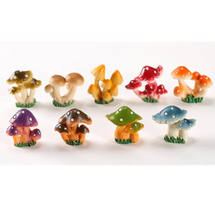 2 uds artesanías de setas de resina 9 colores DIY Micro paisaje decoración de musgo casa de muñecas decoración de jardín de setas - 1