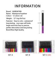 HANDAIYAN Juego de delineador de ojos líquido mate de 12 colores, delineador de ojos colorido intenso metálico resistente al agua, larga duración, punta ultrafina a prueba de manchas - details 15