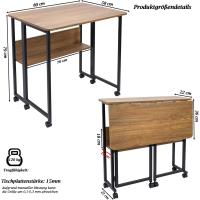 Mesa Escritorio Plegable con Ruedas y Almacenamiento, Mesa Plegable de Pequeño Espacio para Estudio, Oficina en Casa, Computadora Manualidades, Marrón y Negro - details 2