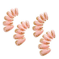 Uñas postizas de almendra rosa con hoja de arce dorada, uñas inofensivas y de borde liso para uso en actuaciones en escenario - details 7