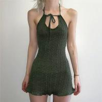 Xeemilo American Style Y2K Spicy Girl Vestido de tirantes con cuello halter y volantes de corte bajo - Mini vestido ajustado de verano sin espalda para mujer - details 1