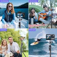 Trípode de acero inoxidable de 160,02 cm para smartphone y cámara, palo selfie extensible con soporte para teléfono, rotación vertical y horizontal, instalación montada en soporte, sin carga - details 1