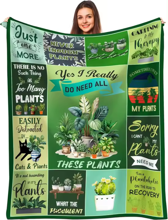 Sí, realmente necesito todas estas plantas manta - Manta temática de plantas verdes - Regalo para los amantes de las plantas - Manta perfecta - 1