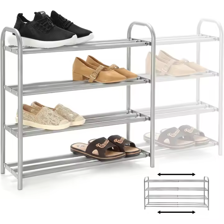 Organizador de Zapateros Extensible de 4 Niveles Resistente al Metal, Capacidad para 20 Pares de Zapatos, Rack de Ahorro de Espacio para Armario - 1