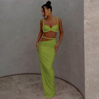 BUNO-Conjunto de 2 piezas de tejido para mujer, camisolas cortas plisadas lisas impresionantes + faldas largas de cintura alta, traje de vacaciones de tendencia femenina - details 11