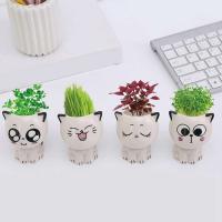 ETA de cerámica con mini gato, hermosas plantas de dibujos animados, ETA de escritorio, juguetes decorativos de bricolaje, educación científica, regalo escolar, 1 pieza. - details 2