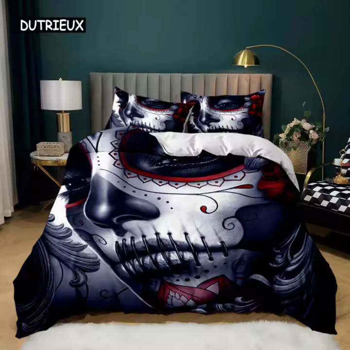 Juego de Fundas de Edredón de Calavera Gótica Horror Ropa de Cama de Halloween Polyester para Doble Rey y Reina - 1