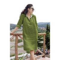 Vestido suelto de lino y algodón de longitud media para mujer, talla grande, color sólido, primavera y verano - details 8