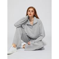 Conjunto casual de dos piezas para mujer: sudadera extragrande con media cremallera y pantalones deportivos de pierna ancha - details 34