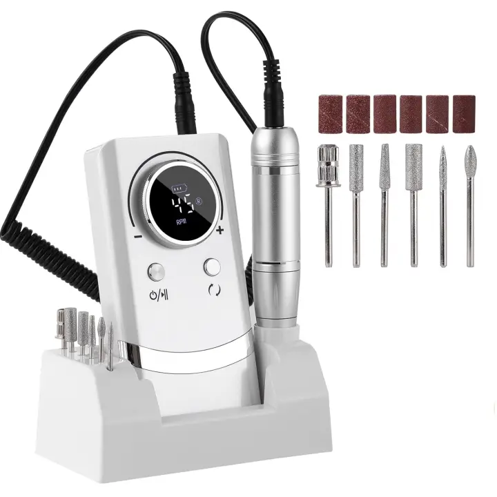 Taladro eléctrico para uñas de 45000 RPM, lima de uñas portátil recargable, kit de taladro eléctrico para uñas DIY con pantalla LCD inteligente para manicura y pedicura de uñas de gel - 1