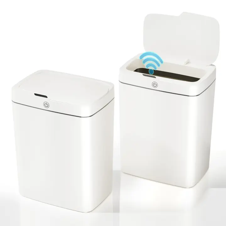 2 unidades, Cubo de basura inteligente con sensor automático, papelera sin contacto con concha de sujeción, silencioso, para cocina, baño y dormitorio - 1
