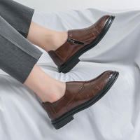 Zapatos formales con cremallera lateral de empalme clásico para hombre, zapatos de cuero informales británicos de tacón bajo de PU - details 14