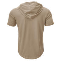 Hombres Deportes Fitness Casual al aire libre de manga corta camiseta con capucha Top Henley Shirt. - details 2