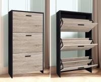 Mueble zapatero de 12 pares - Estantería de gran capacidad para vestíbulo o pasillo - (ancho) 60 x (profundidad) 24 x (alto) 80 cm - Madera clara blanca - details 86