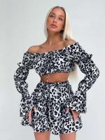 Conjunto de Pijama de Patrón de Leopardo para Mujeres Marthaqiqi Cuello Redondo Barco, Manga Larga, Shorts, Camisola - details 6