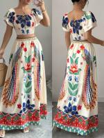 Conjunto Bohemio para Mujer 2025 Blusa y Falda Larga Estampada Estilo Vacaciones - details 1