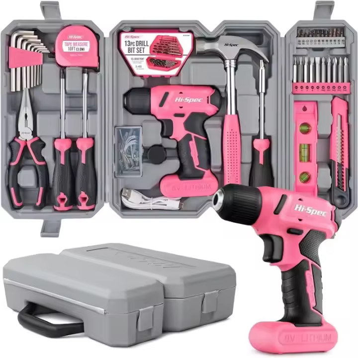Destornillador Eléctrico USB 8V Rosa 58 piezas Kit de Herramientas Domésticas con Velocidad Variable DIY Sin Cable Herramienta de Alimentación de Hogar - 1