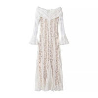 TRAFZA, vestido ajustado elegante para mujer, cuello de un hombro, encaje, manga larga, primavera, mujer, con cordones, decorar, elegante, vestidos largos con cremallera - details 2