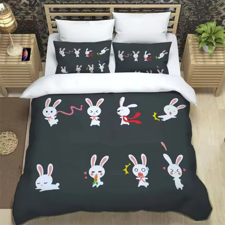 Juego de cama con estampado de dibujos animados para niños, suave y cómodo, tamaño completo, edredón personalizable - 1