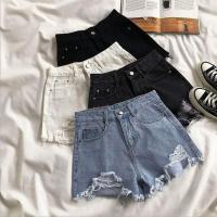 Shorts De Verano Para Mujer Estilo Coreano Vaqueros De Cintura Alta Casual Azul Con Bolsillos Y Borlas Moda Perforada Y2K Jeans Para Niñas Y Mujeres - details 1